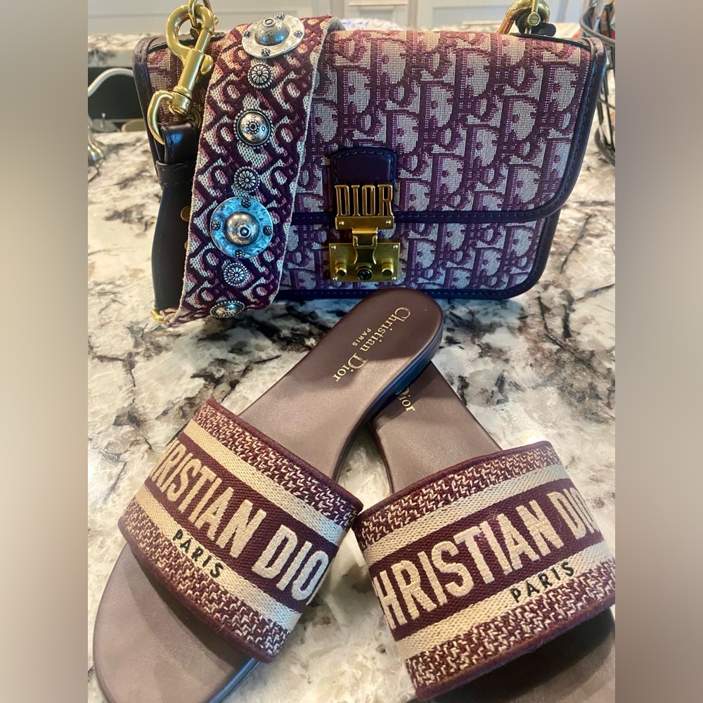 Red Burgundy Christian Dior Oblique DiorAddict Flap bag & D-Way Slides